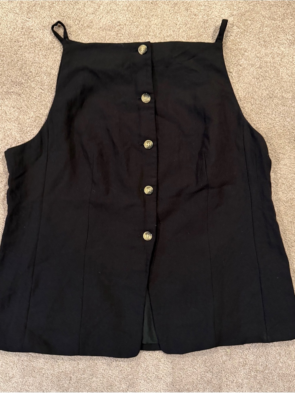 H&M XL Black Button Front Sleeveless Top Square Neck Tailored
